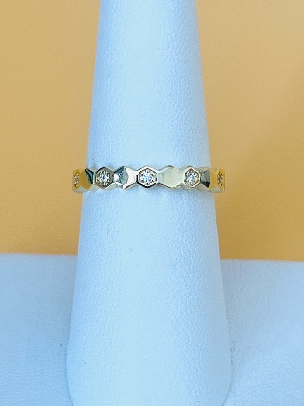 Gold plated Hexagon Ring size 7, tiny clear CZ